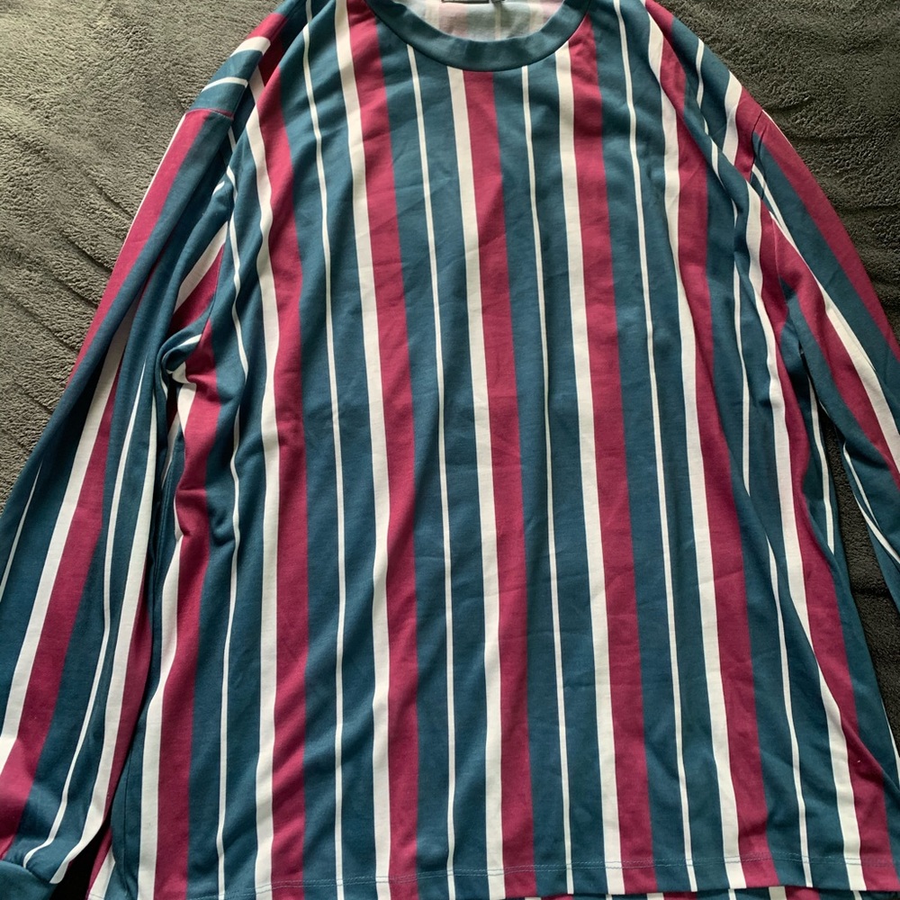 ASOS green white purple striped t shirt